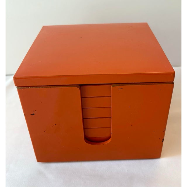Vintage Japanese Orange Lacquerware Coaster Set - 6 pcs with Box For Sale - Image 4 of 9