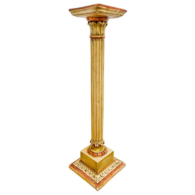 Vintage Classical Venetian Cream and Red Pedestal Columns - A Pair For Sale - Image 4 of 12