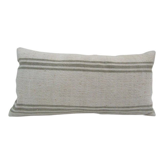 Turkish Handmade Ivory Striped Kilim Pillow Cover For Sale