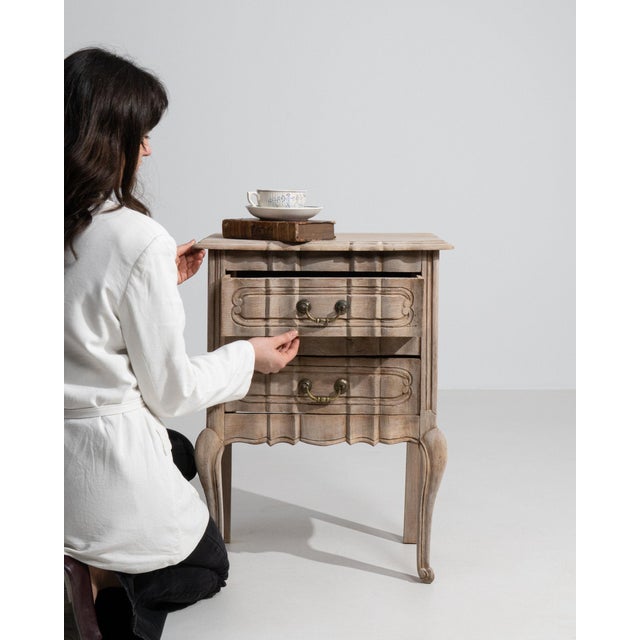 Wood 20th Century France Weathered Whitewash Cerused Oak Bedside Cabinet For Sale - Image 7 of 11
