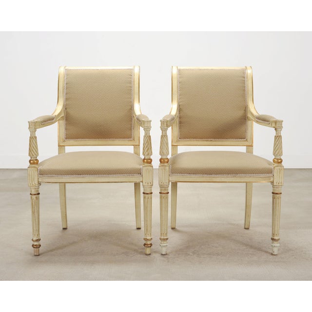 Set of Eight French Louis XVI Style Painted Dining Chairs For Sale - Image 11 of 18