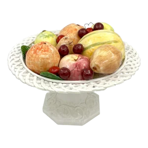 Mid-Century Large Bassano Italian Ceramic Fruit Basket Topiary Pedestal Centerpiece