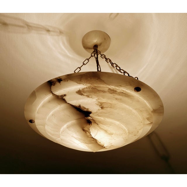 Gray Art Deco French Pendant Light in Alabaster Marble, 1930s For Sale - Image 8 of 18