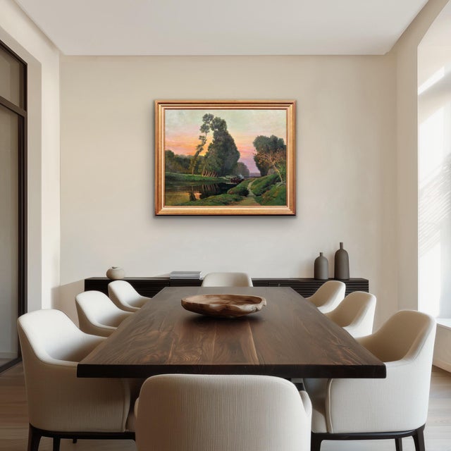 Claudia Bret-Charbonnier, A Barge Carrying Barrels of Wine on the Canal du Midi, 1920s, Oil on Canvas, Framed For Sale - Image 11 of 18