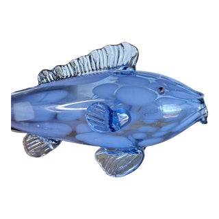 Vintage Altaglass Blue Hand Blown 10” Glass Fish Sculpture For Sale