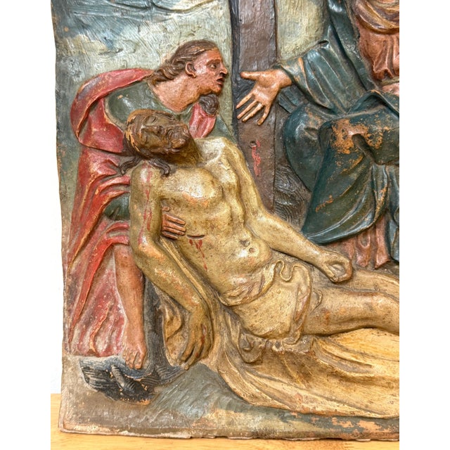 19th Century Italian Polychromed Terracotta Relief Plaque of the Pietà For Sale In West Palm - Image 6 of 13