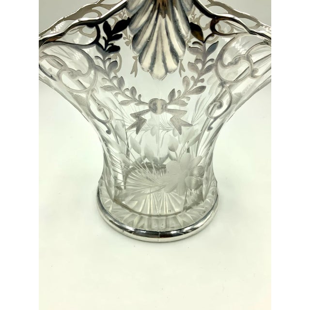 Metal Antique Etched Floral Sterling Silver Overlay Wedding Bride's Basket For Sale - Image 7 of 13