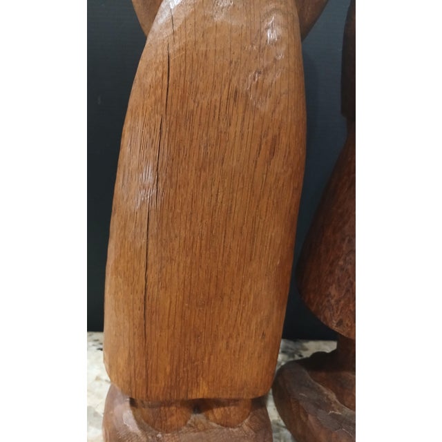 1940s Pair of Early John Rood Oak Wood Figure Sculptures For Sale - Image 4 of 7