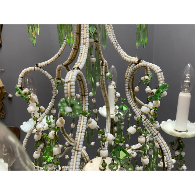 1950s Opaline Glass Beaded Chandelier in Pastel Blue and Green Crystal Drops, 1950s For Sale - Image 5 of 15