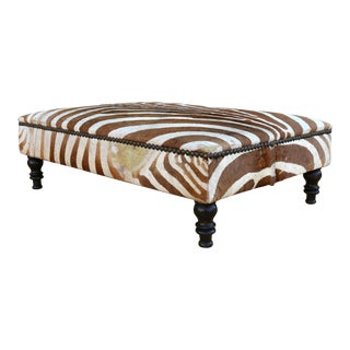 Vintage Zebra Hide Ottoman, 1970s For Sale