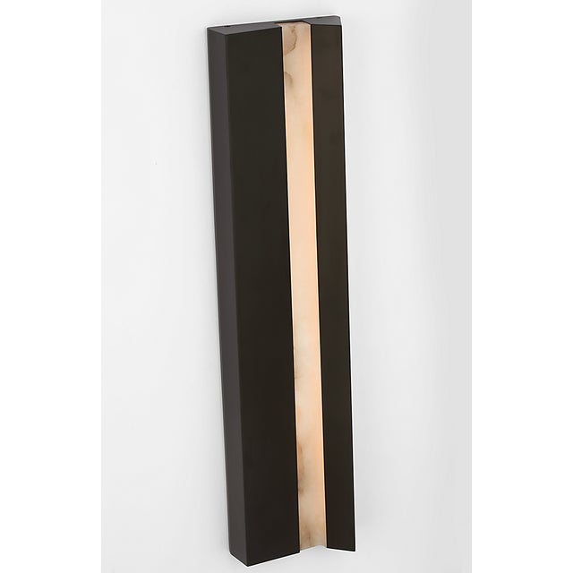 Metal Anne-Marie Barton for Visual Comfort Signature Austera 32" Sconce in Matte Carbon with Alabaster For Sale - Image 7 of 11