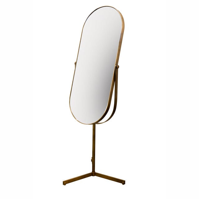 Italian Freestanding Oval Mizar Mirror in Burnished Metal For Sale - Image 6 of 6