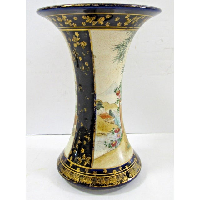 Japanese Antique Japanese Satsuma Vase c.1895, Nanzan Mark, Cobalt and Gilt Moriage For Sale - Image 3 of 9