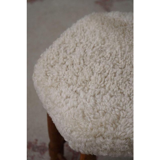 1950s Danish Modern Hexagonal Stool in Oak and Lambswool, 1950s For Sale - Image 5 of 15