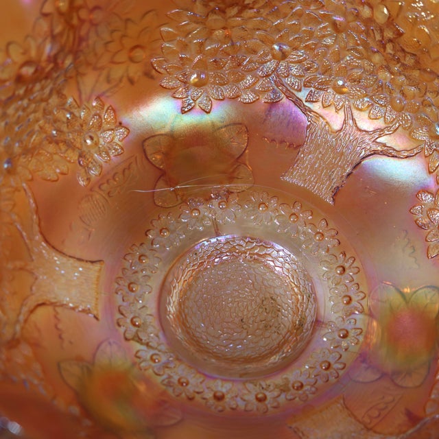 Early 20th Century Fenton Marigold Carnival Glass "Orange Tree" Footed Master Fruit Bowl & Cup Set - 7 Pieces For Sale - Image 9 of 11