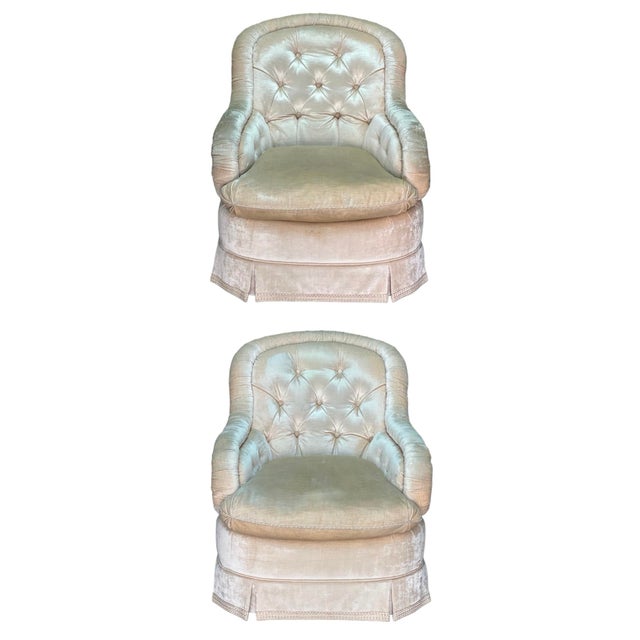 1990s Pair Hollywood Regency Baker Furniture Company Slipper Chairs For Sale - Image 18 of 18