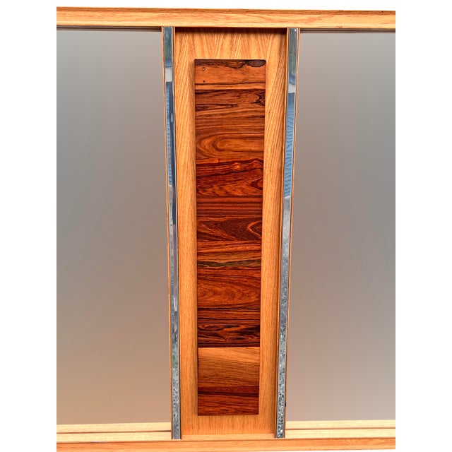 Vintage Brutalist Modern Design Wall Mirror in Rosewood and Oak Mixed Woods Stunning design. See my shop for matching...
