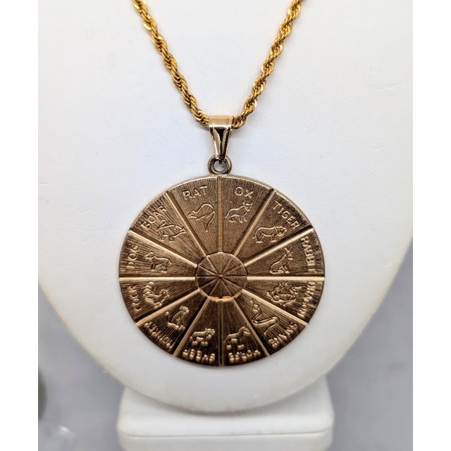 Mid-Century Modern Vintage 1970s Signed Napier Goldtone Round Horoscope Pendant Necklace For Sale - Image 3 of 9