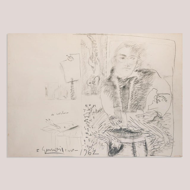 Modern Portrait Study, 1962, Graphite Drawing For Sale - Image 3 of 9