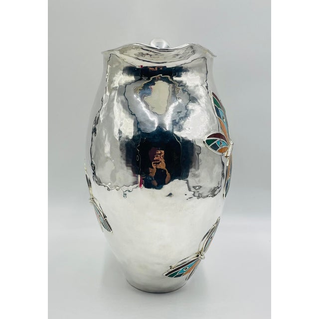 Emilia Castillo 1980s Emilia Castillo Oversized Silver Pitcher With Stone Inlay, Taxco Silversmithing For Sale - Image 4 of 14