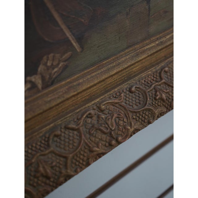 J. Cotton Oil on Canvas Painting of Noblemen by Fireplace - Signed For Sale - Image 9 of 11