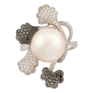 Natural Diamond Ring with 0.61cts Diamond & Pearl 13.80cts in 18k Gold For Sale