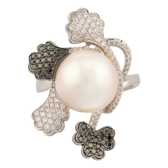 Natural Diamond Ring with 0.61cts Diamond & Pearl 13.80cts in 18k Gold For Sale