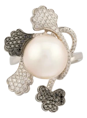 Natural Diamond Ring with 0.61cts Diamond & Pearl 13.80cts in 18k Gold