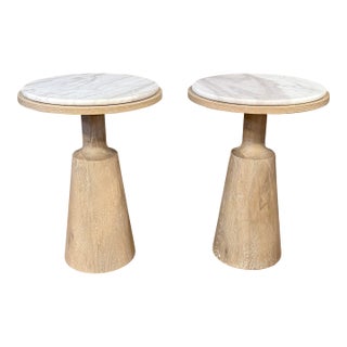Pair of Century Casual Stone Top Round Spot Tables For Sale