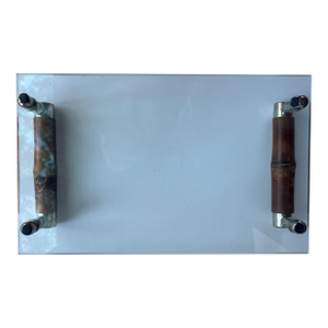 Glass Tray With Bamboo and Silver Handles