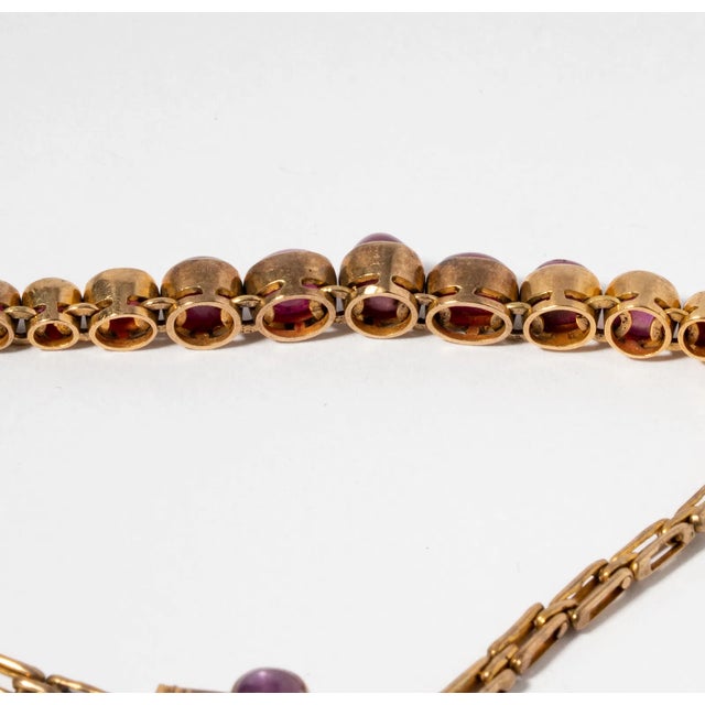 Art Deco 50s Star Ruby Bracelet 14k Gold Vintage Cabochon Natural Gemstone For Sale - Image 3 of 8