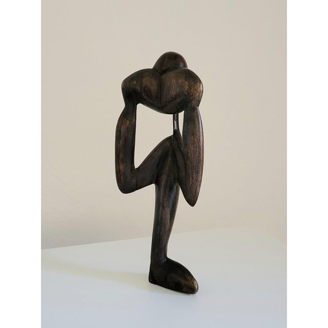1960s Vintage Mid-Century Modern African Modernist "Thinking Man" Statue 9.5" For Sale - Image 5 of 9