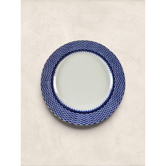 Antique English Royal Croydon 'Cromer' Blue Transferware Side Plates (5 Of) For Sale - Image 4 of 11