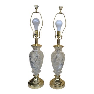 Cut Glass Lamps With Diamond Shape Finial - a Pair For Sale