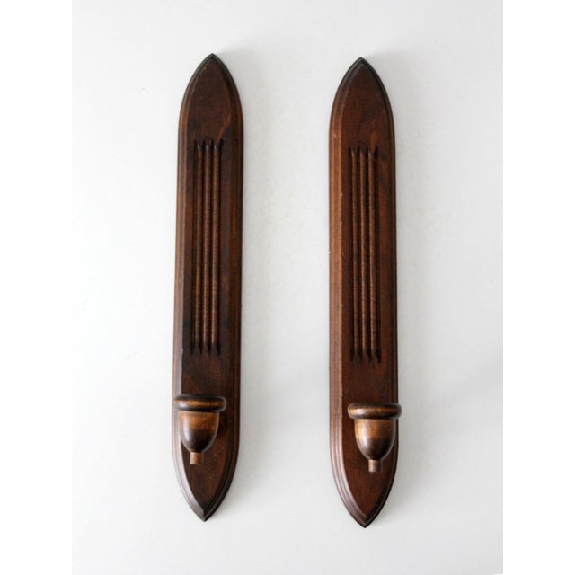Pair of Mid-Century Gothic Revival Wood Wall Candle Sconces For Sale - Image 4 of 11