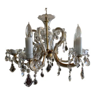 1920s Vintage Maria Theresa Bohemian Crystal Six Light Chandelier For Sale