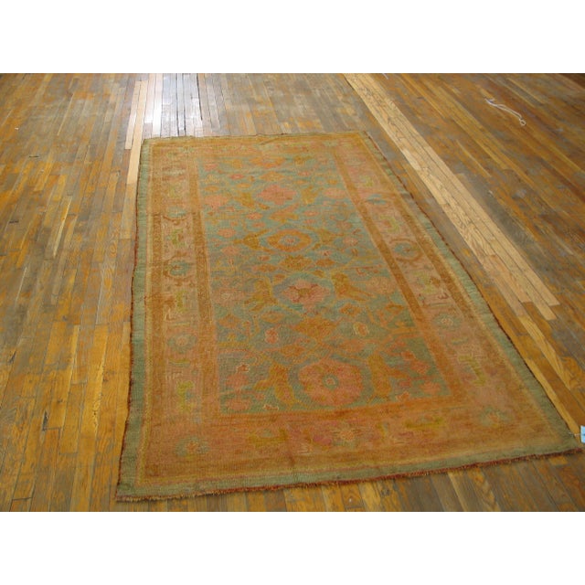 1880s Sky Blue Geometric Antique Turkish Oushak Carpet 4'10 X 8'8" Knotted Wool Rug For Sale - Image 10 of 10