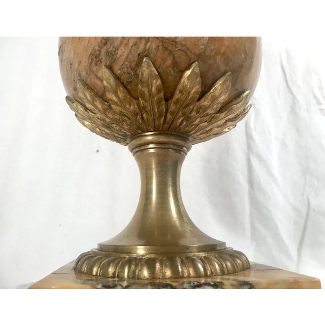 Metal Antique French Louis XVI Style Sienna Marble and Ormolu Urn Table Lamp For Sale - Image 7 of 11