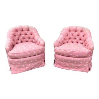 1970s Vintage Tufted Skirted Chairs- a Pair For Sale