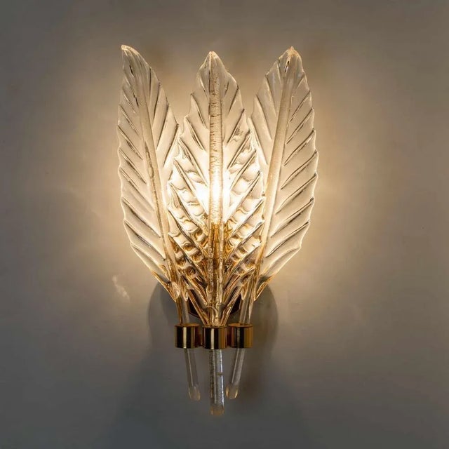 Glass Leaves Wall Sconces, 1970, Set of 2 For Sale - Image 6 of 18