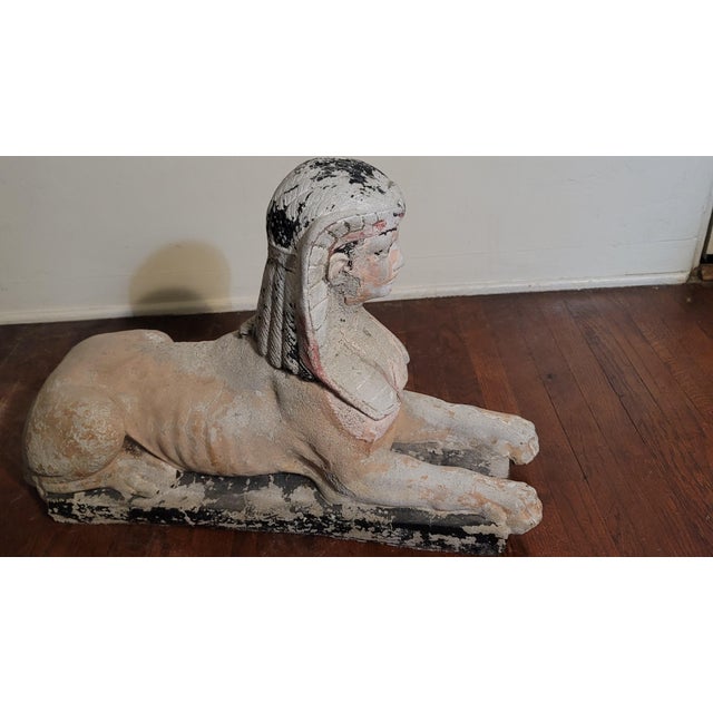 1920s Spinx garden Statue Mixed ground stone. Original paint and patina.