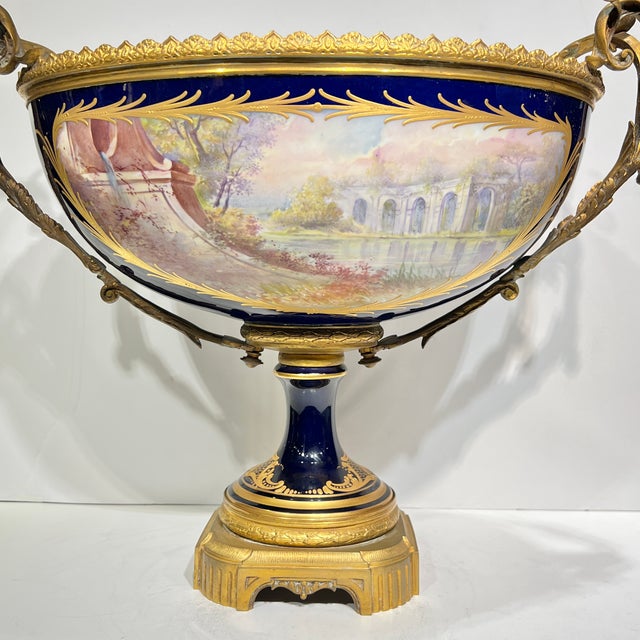 19th Century 19th Century French Sevres Louis XV Style Porcelain Gilt Bronze Centerpiece Bowl For Sale - Image 5 of 15