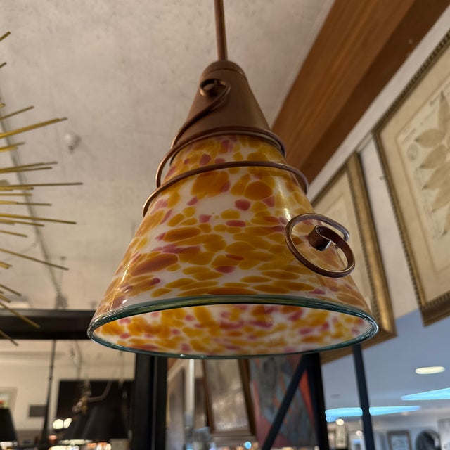 Art Nouveau Art Glass + Copper Pendant Light For Sale - Image 11 of 12