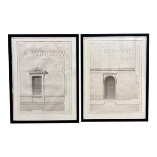 Early Pair of Framed Architectural Drawings of Neoclassical Architecture - Door and Window For Sale