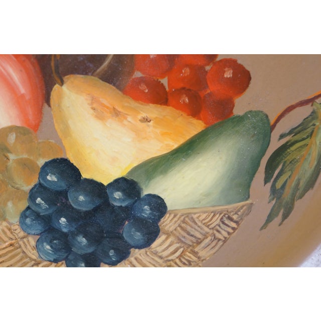 Mid 20th Century Helen McRae Round Hand Painted Fruit Basket Toleware Tray Charger For Sale - Image 9 of 11