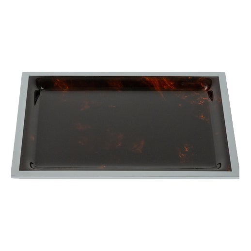 Mid-Century Serving Tray in Faux Tortoiseshell & Chrome in the style of Christian Dior, Italy, 1970s For Sale