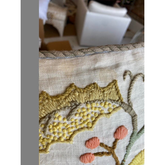 Textile Vintage Embroidered Floral Pillow For Sale - Image 7 of 7