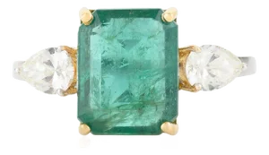 18k Gold Natural Emerald Cocktail Diamond Ring Gifts for Mom Size 6.5