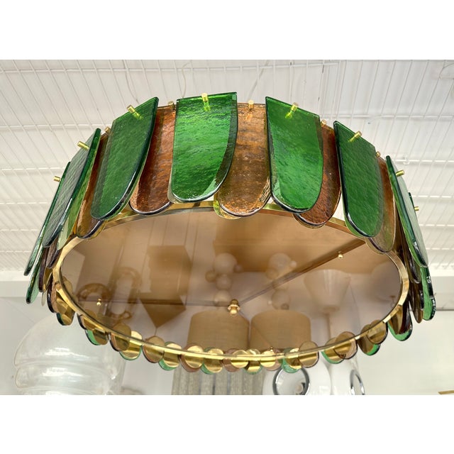 Chandelier ceiling pendant light lamp flush mount with Murano glass blade and brass blade. Contemporary work from a small...