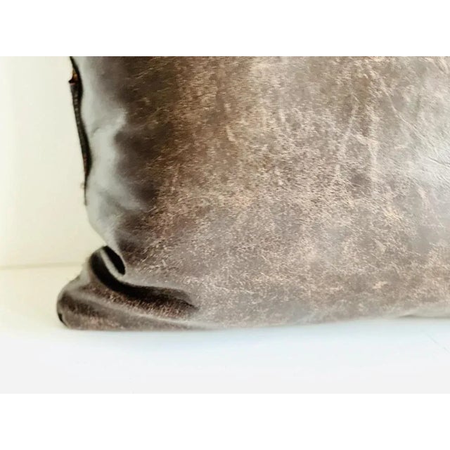 Vintage Brown Leather Cushion For Sale - Image 11 of 12
